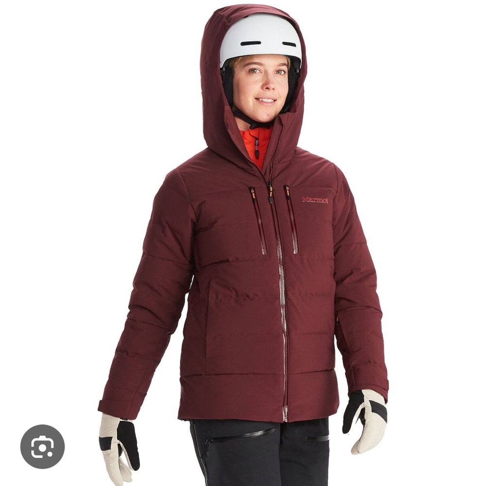 Marmot slingshot down jacket in burgundy